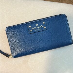 Kate Spade Blue Leather Zip Around Accordion Wallet